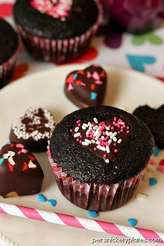Ghirardelli Heart Cut-Out Dark Chocolate Cupcakes | Persnickety Plates