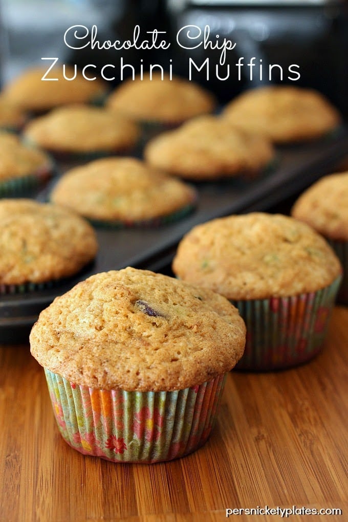 Sweet & moist zucchini muffins with chocolate chips. So, nearly cupcakes. | Persnickety Plates
