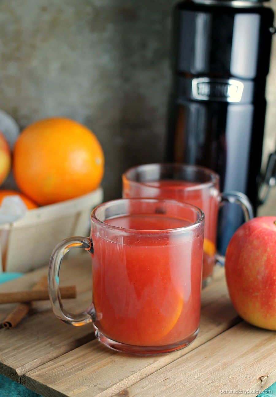 Cranberry Orange Cider only takes about 15 minutes to make and is perfect for all the winter and holiday activities that leave you cold and in need of warming up! | www.persnicketyplates.com