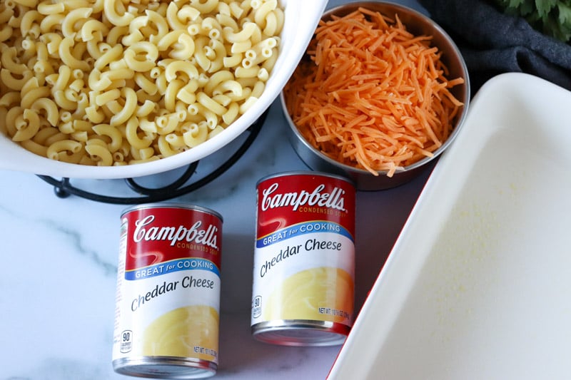 cans of cheddar cheese soup with noodles