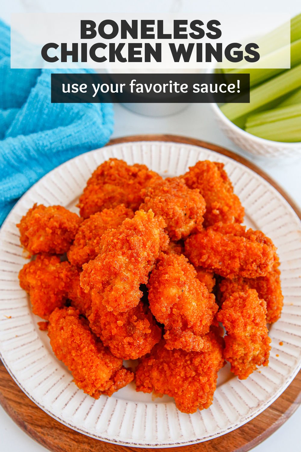 These easy boneless chicken wings are lightly breaded with panko bread crumbs and then fried until golden brown. Toss them in your favorite sauce and enjoy! | www.persnicketyplates.com
