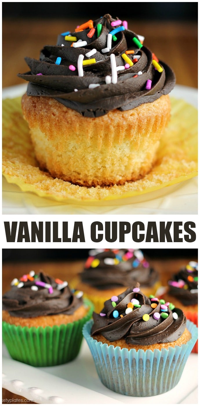 Vanilla Cupcakes made from scratch should be a staple recipe in every bakers' arsenal. This recipe makes a small batch perfect to satisfy a craving. | www.persnicketyplates.com