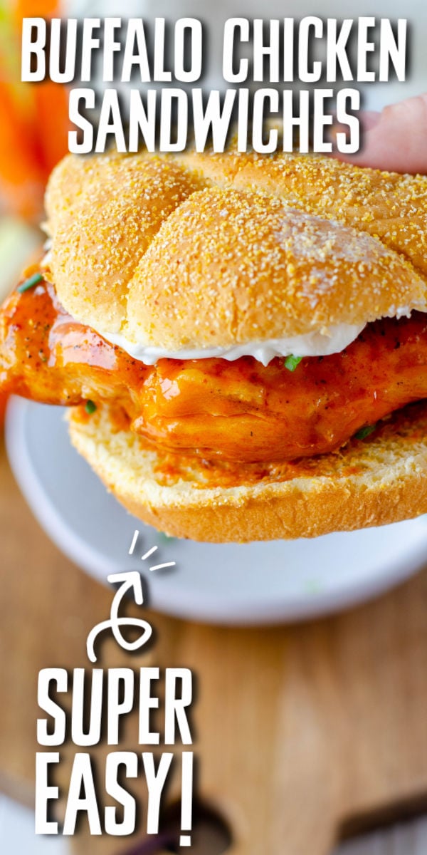 Spicy hot buffalo chicken sandwiches topped with a cool and creamy bleu cheese sauce. This easy recipe makes a great weeknight dinner but also perfect for a game day sandwich! | www.persnicketyplates.com