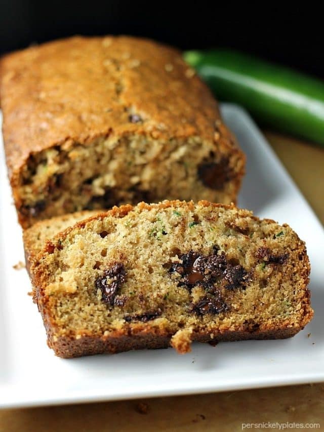 Luckily this recipe for Chocolate Chip Zucchini Bread makes two loaves because you're going to keep eating it! | Persnickety Plates