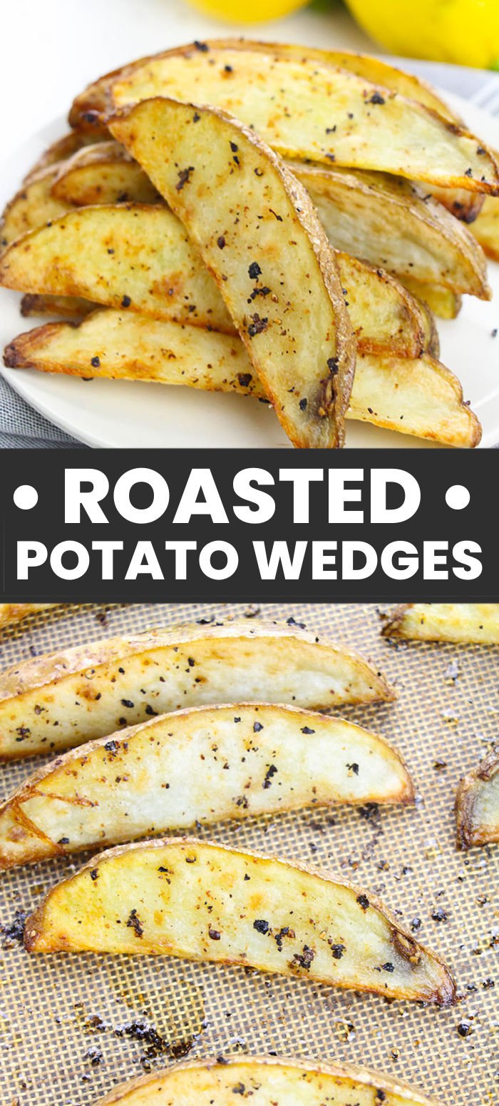 Oven-baked potato wedges - potato wedges coated in a vibrant lemon and herb seasoning, then oven-roasted for a crispy outside and fluffy inside! | www.persnicketyplates.com
