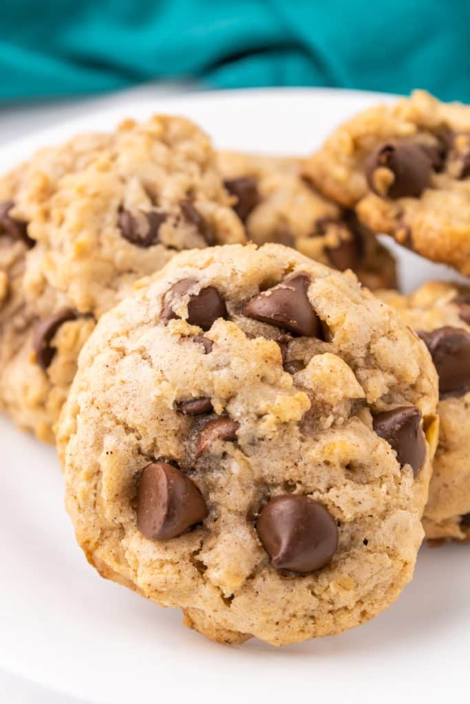 plate of oatmeal chocolate chip cookies.