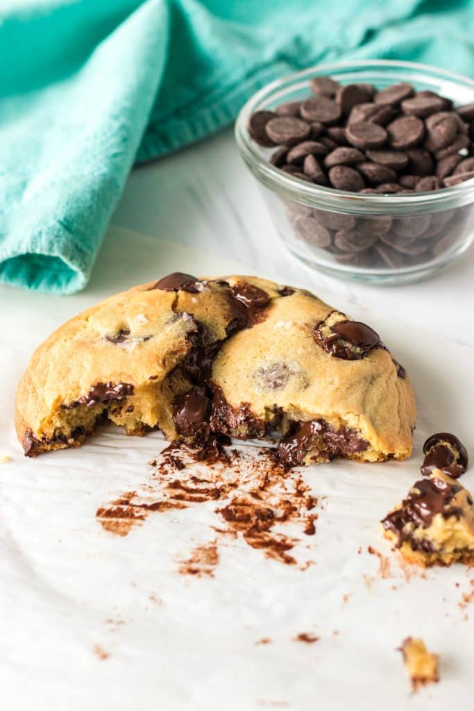 melty, gooey, half of a chocolate chip cookie. 