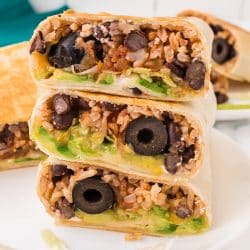 black bean wraps cut in half and stacked on top of each other.