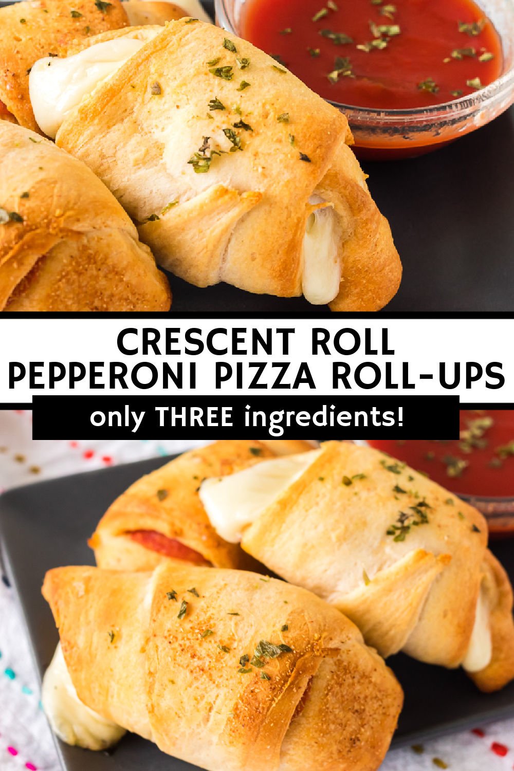 Three ingredient Crescent Roll Pizza Roll-Ups are such a simple recipe. They're perfect as a lunch, a quick dinner, or even an appetizer. | www.persnicketyplates.com