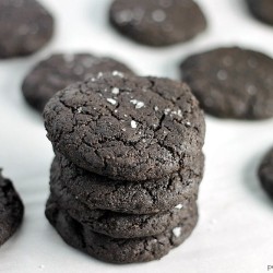 stack of chocolate cookies.