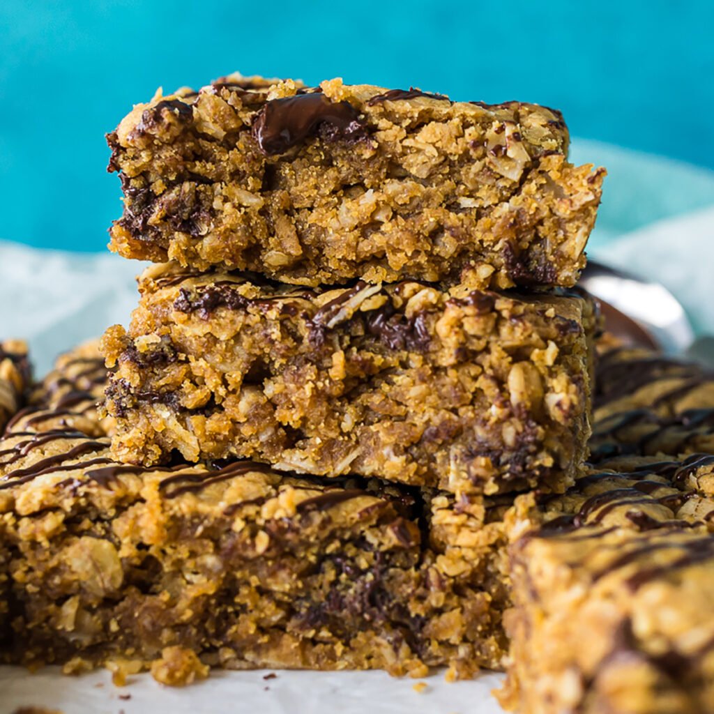 stack of oatmeal peanut butter bars.