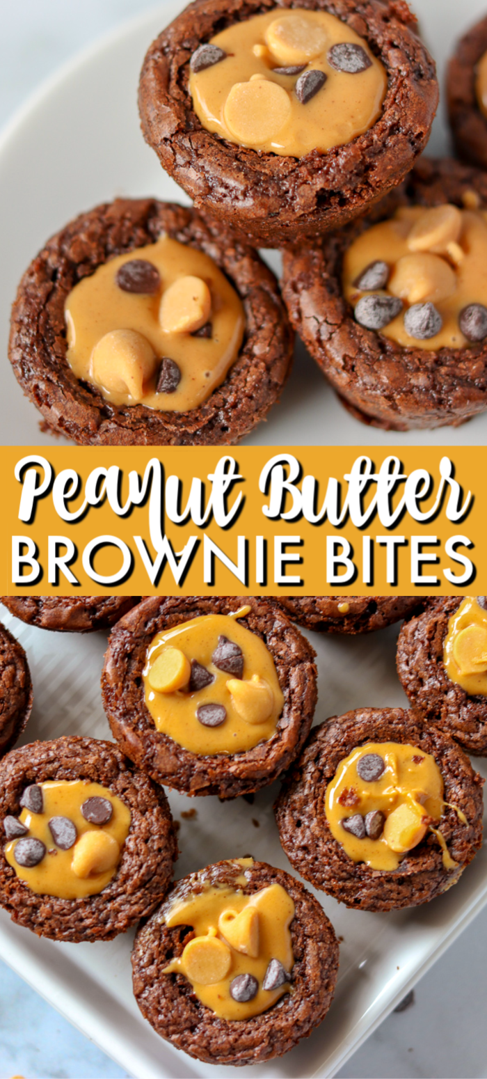 Peanut Butter Brownie Bites couldn't be easier - jazz up your favorite boxed brownie mix with peanut butter to make these bite sized treats. | Persnickety Plates