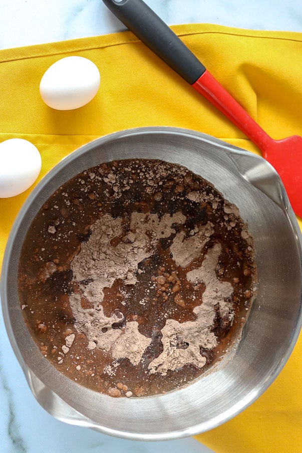 brownie batter in a mixing bowl