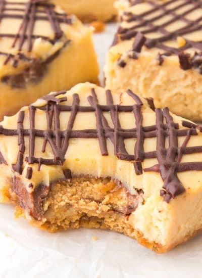 peanut butter cheesecake bar stuffed with a reese's peanut butter cup.