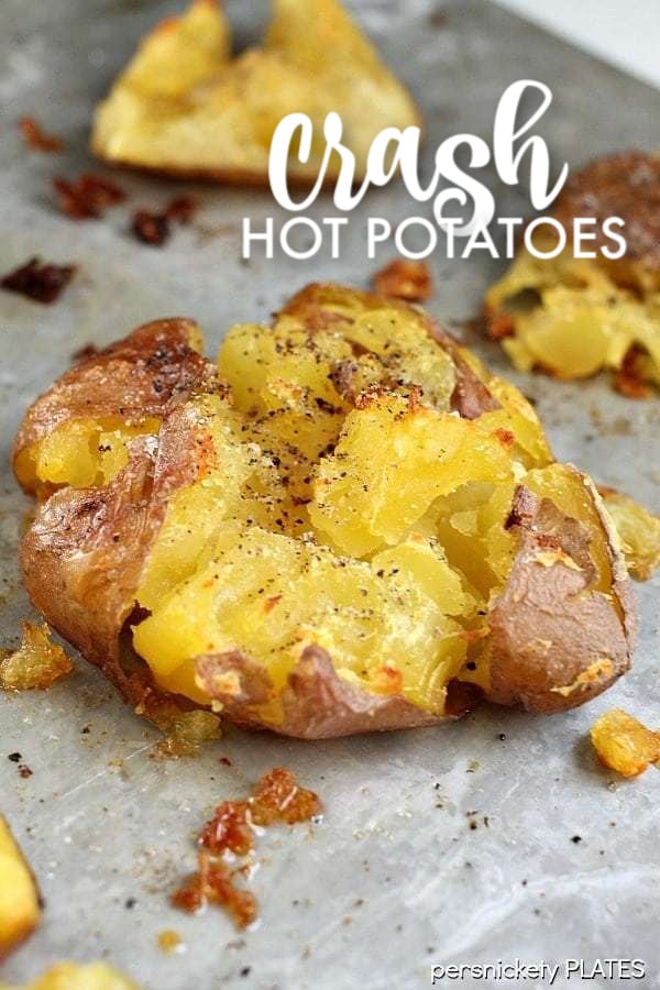 single crash hot potato on baking sheet