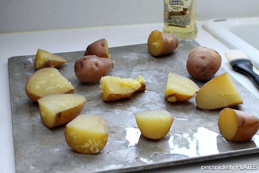 red skin potatoes on a baking sheet