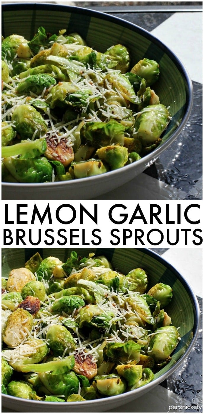 Lemon Garlic Brussels Sprouts - If you've never tried Brussels Sprouts, or think you don't like them, give this recipe a try - the lemon garlic makes them so tasty! | www.persnicketyplates.com