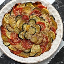 Vegetable Tian - zucchini, squash, potatoes, and tomatoes all baked up beautifully together | Persnickety Plates