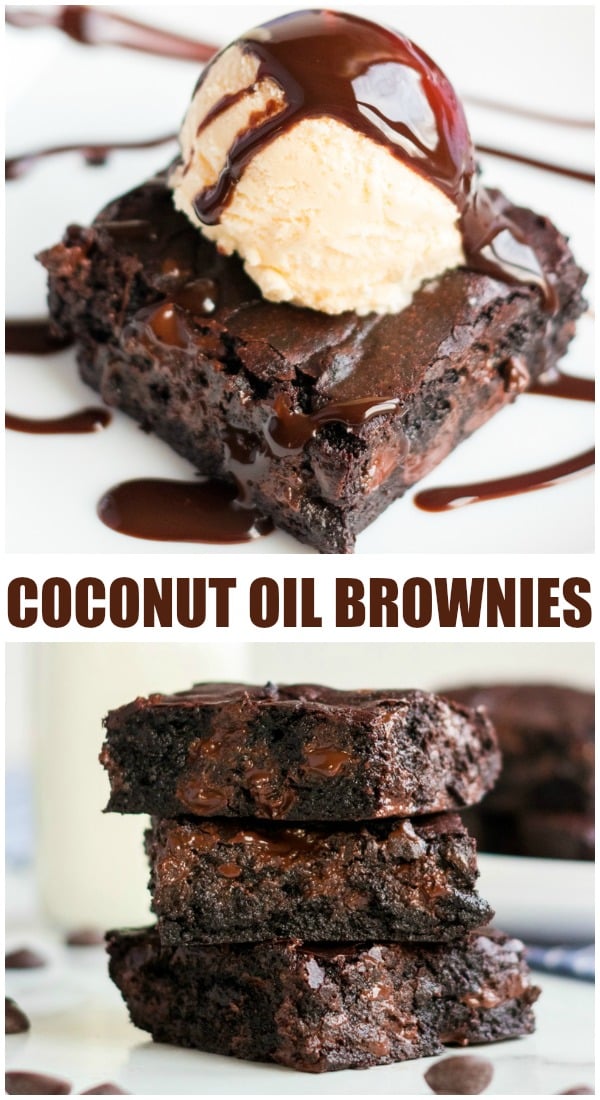 Coconut Oil Dark Chocolate Brownies are made with coconut oil instead of butter. Only 6 simple ingredients in these "from scratch" brownies - give them a shot! | www.persnicketyplates.com