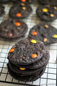 Persnickety Plates: Dark Chocolate Reese's Pieces Heath PB Chip Cookies