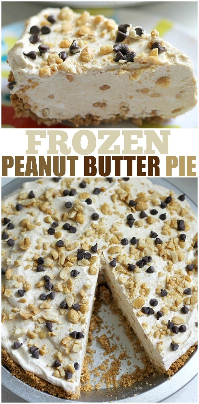 Frozen Peanut Butter Pie is cold and creamy and nearly no-bake so it's the perfect treat for a hot summer day! Or on a cold day, if we're being honest. It's delicious any day! | www.persnicketyplates.com #nobake #pie #dessert #easyrecipe