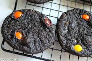 Persnickety Plates: Dark Chocolate Reese's Pieces Heath PB Chip Cookies