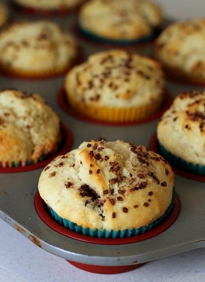 Cream Cheese Chocolate & Peanut Butter Chip Muffins - a deliciously soft muffin that verges on a cupcake!