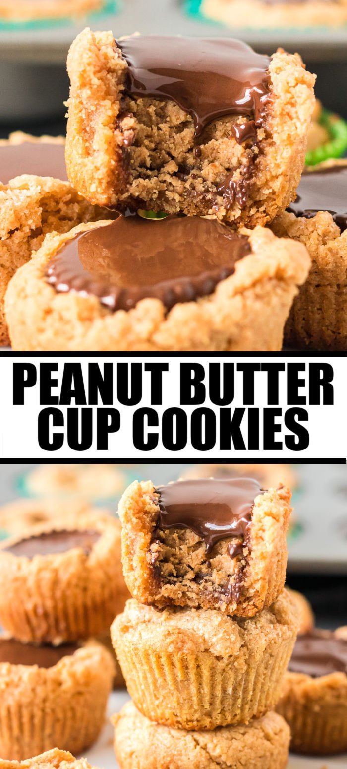 Only FIVE ingredients in these simple, from scratch, Peanut Butter Cup Cookies with a Reese's mini cup tucked inside. | www.persnicketyplates.com