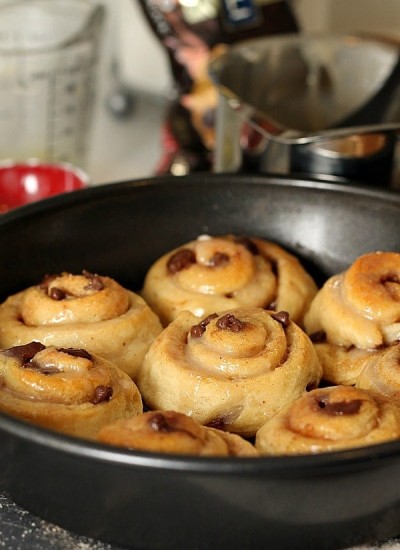 Chocolate Chip Cinnamon Rolls will be your new best brunch idea! These simple cinnamon rolls take less than 10 minutes to prep and seconds to eat!