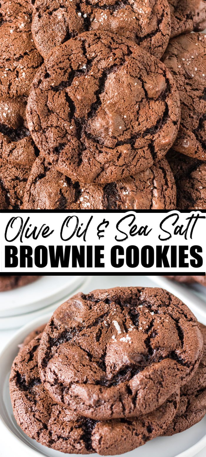 Olive Oil and Sea Salt Brownie Cookies are what happens when you turn a rich and fudgy, chewy brownie into cookie form. This easy, from scratch, chocolate brownie cookie is made with cocoa powder, olive oil, and just a few other kitchen staples, and then sprinkled with sea salt for the perfect balance. | www.persnicketyplates.com