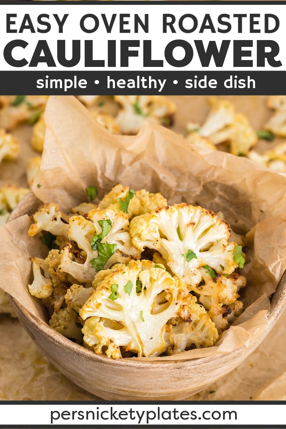 Roasted Cauliflower is a simple recipe that packs a ton of flavor into each little floret. Sprinkled with salt, pepper, and cumin, then finished with fresh lemon juice, this 5-ingredient side dish is ready in 30 minutes! Not only is it healthy and delicious, but the seasoning can be customized to suit your tastes! | www.persnicketyplates.com