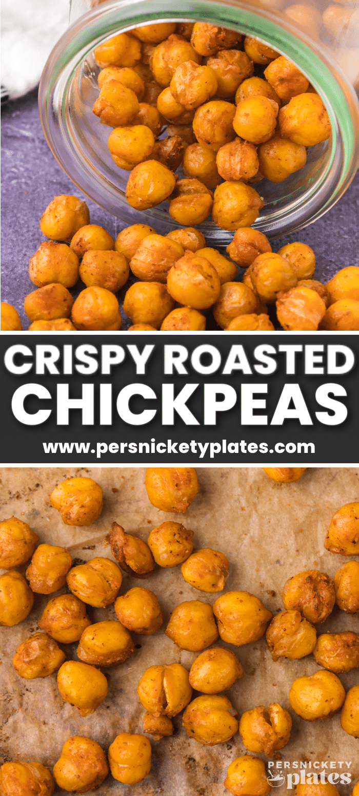 Crispy oven-roasted chickpeas are about to become your favorite go-to snack when you've got a hankering for something spicy, smoky, and deliciously crunchy! Great for topping salads, movie nights, and snacking on the go!  | www.persnicketyplates.com