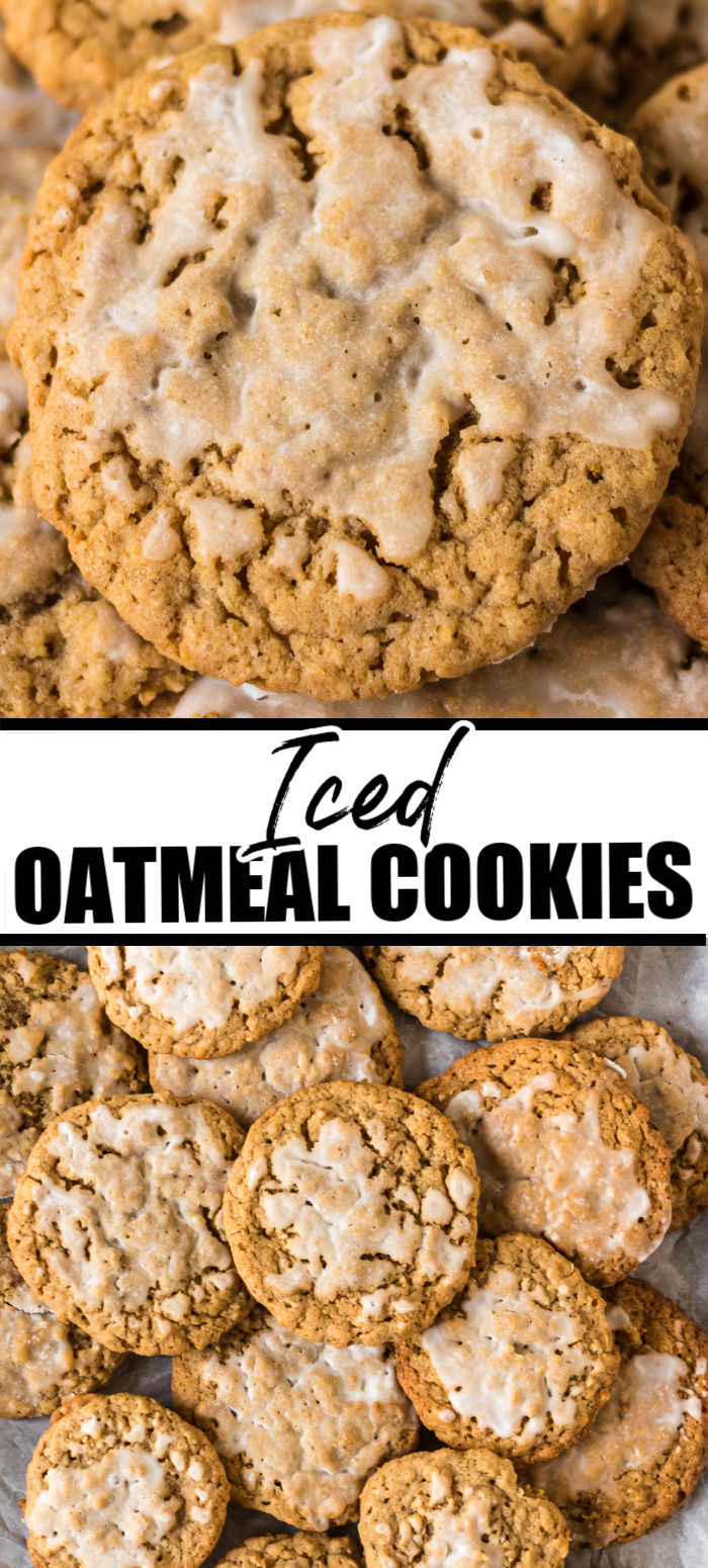 Old fashioned, soft and chewy, Iced Oatmeal Cookies! With a crisp edge and soft middle, this classic cookie is perfectly frosted with a simple icing and belongs in your regular baking rotation. | www.persnicketyplates.com