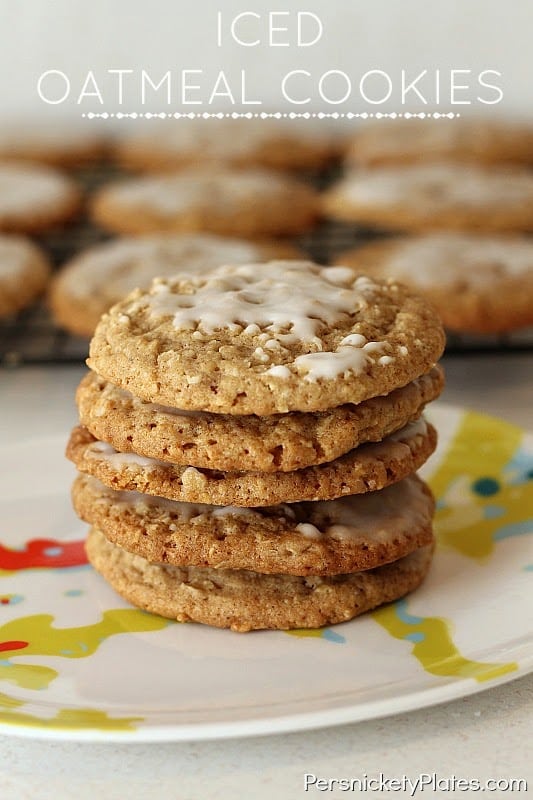 Old Fashioned, soft & chewy Iced Oatmeal Cookies | Persnickety Plates