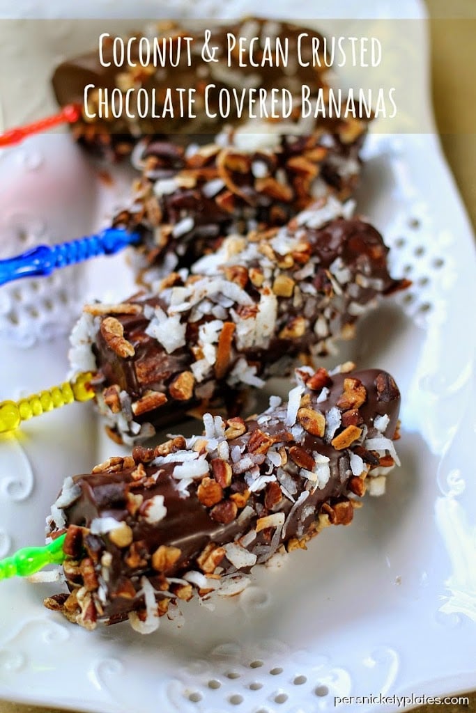 Coconut & Pecan Crusted Chocolate Covered Bananas | Persnickety Plates