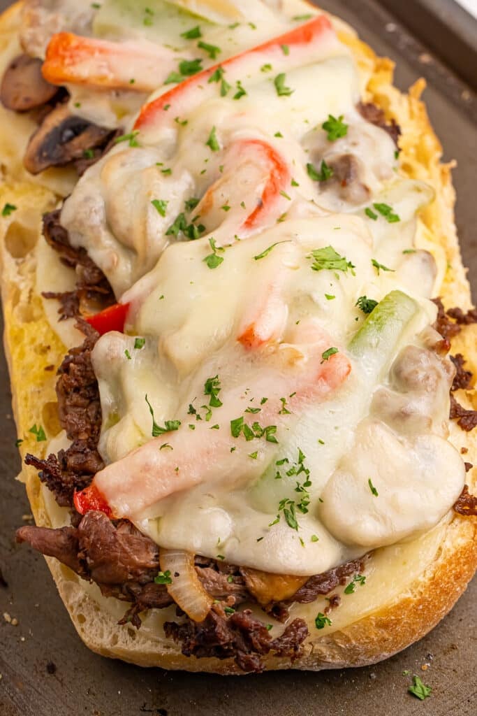 closeup of philly cheesesteak bread.