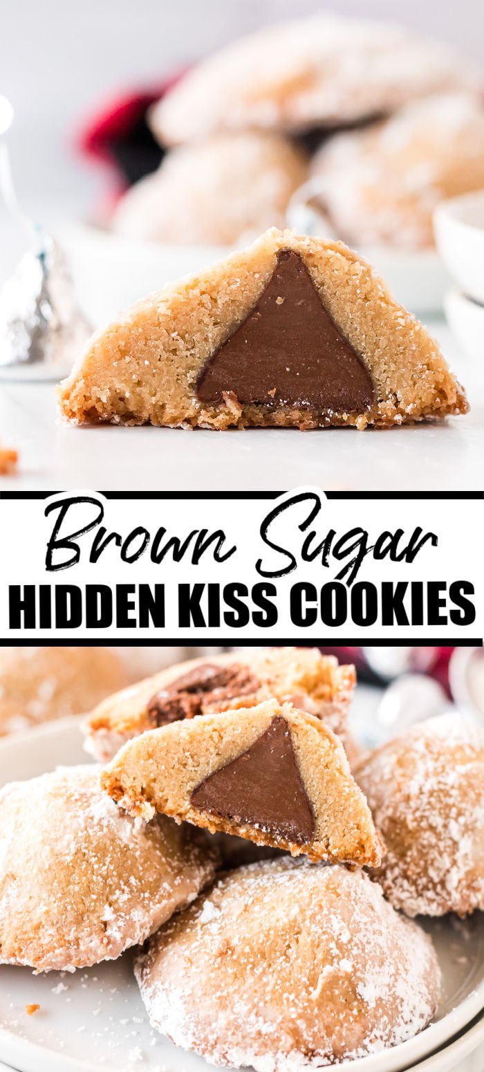 Brown Sugar Hidden Kiss Cookies - a simple, buttery, brown sugar cookie filled with a chocolate surprise! | www.persnicketyplates.com