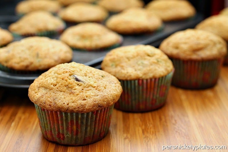 Sweet & moist zucchini muffins with chocolate chips. So, nearly cupcakes. | Persnickety Plates