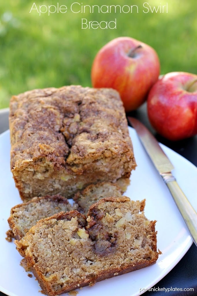 Apple Cinnamon Swirl Bread - Chunks of apple and swirls of cinnamon in this quick bread that doesn’t even need a mixer! | Persnickety Plates