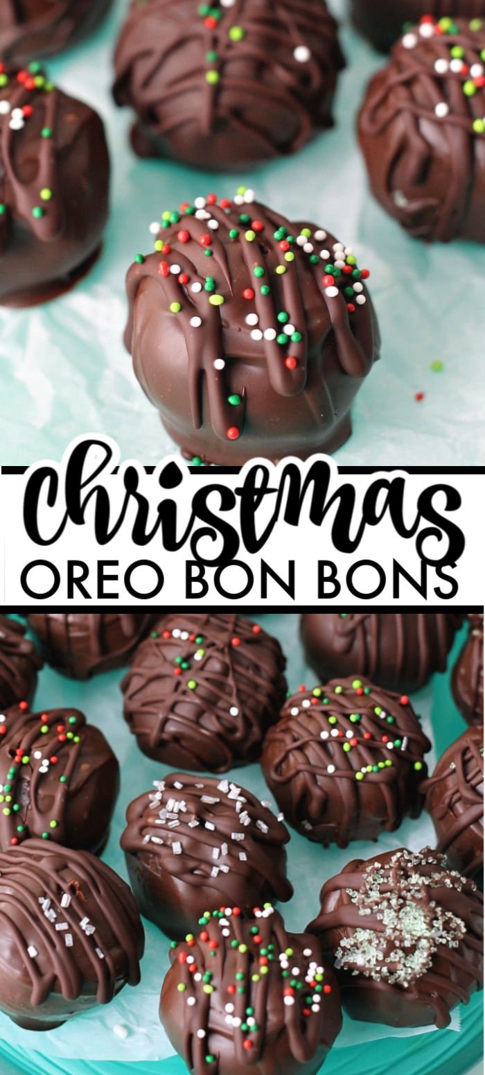 Christmas Oreo Bon Bons - super simple (5 ingredients), but impressive, no-bake bon bons using Oreo cookies! | www.persnicketyplates.com #oreo #dessert #bonbons #christmascandy #christmas #nobake