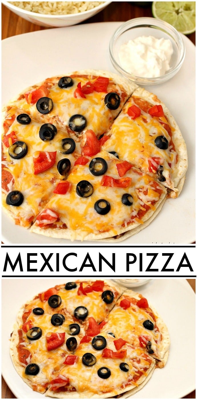 Homemade Mexican Pizza made with ground turkey and refried black beans is so good! You won't miss Taco Bell's version at all. | www.persnicketyplates.com