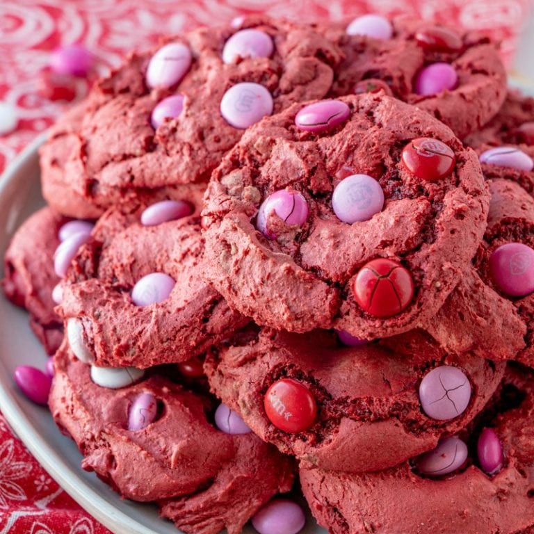 Red Velvet M&M Cake Mix Cookies