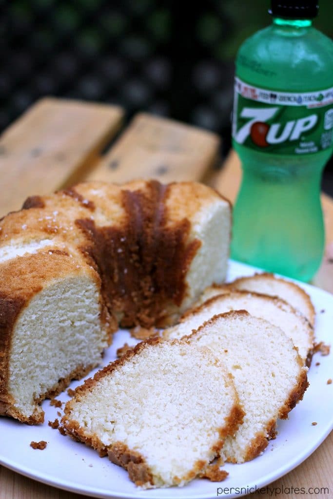 Simple, sweet, moist - 7-Up Pound Cake has a mild citrus flavor and a a moist crumb. This classic pound cake is easy to make and a sure crowd pleaser. | www.persnicketyplates.com