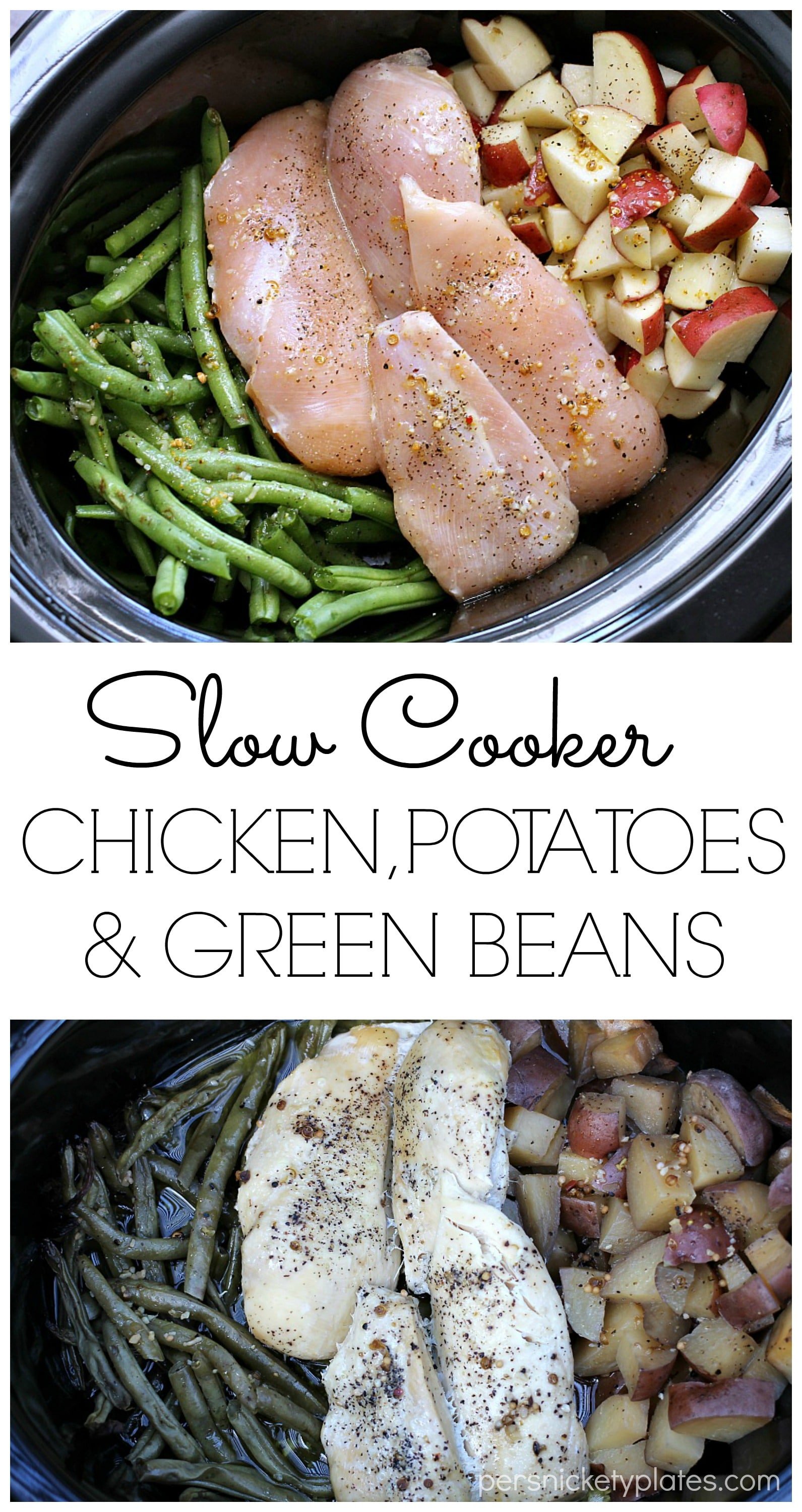 Slow Cooker Chicken, Potatoes, & Green Beans - your entire dinner made right in the slow cooker! | Persnickety Plates #SCNRF #PMedia #ad