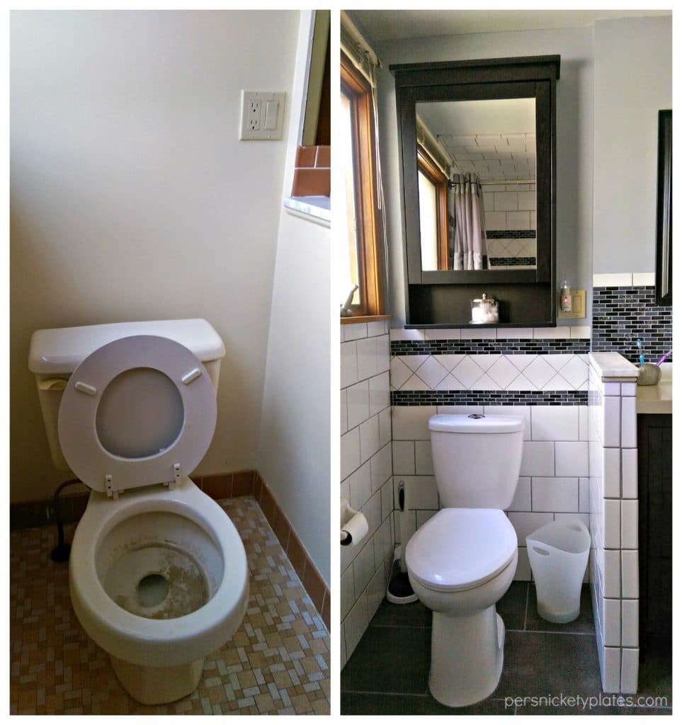 Toilet Area Before & After - tile around walls | Persnickety Plates