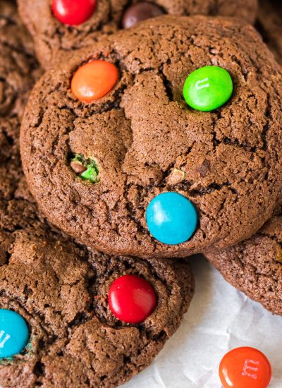 brownie cookies filled with colorful M&Ms.