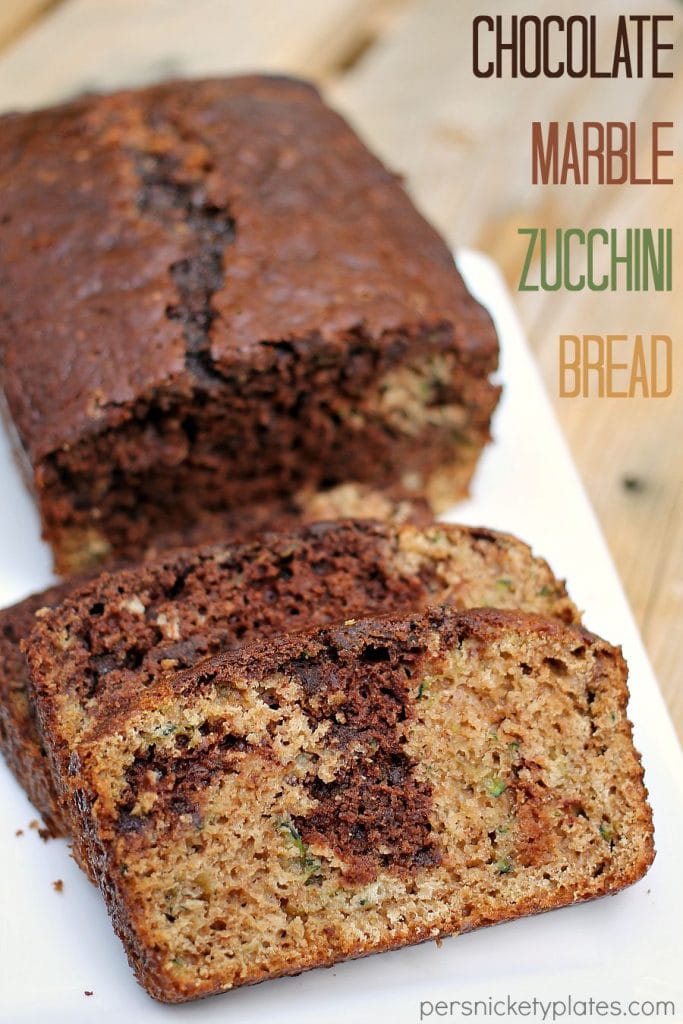 Classic zucchini bread gets an upgrade when you swirl in chocolate and chocolate chips! | Persnickety Plates