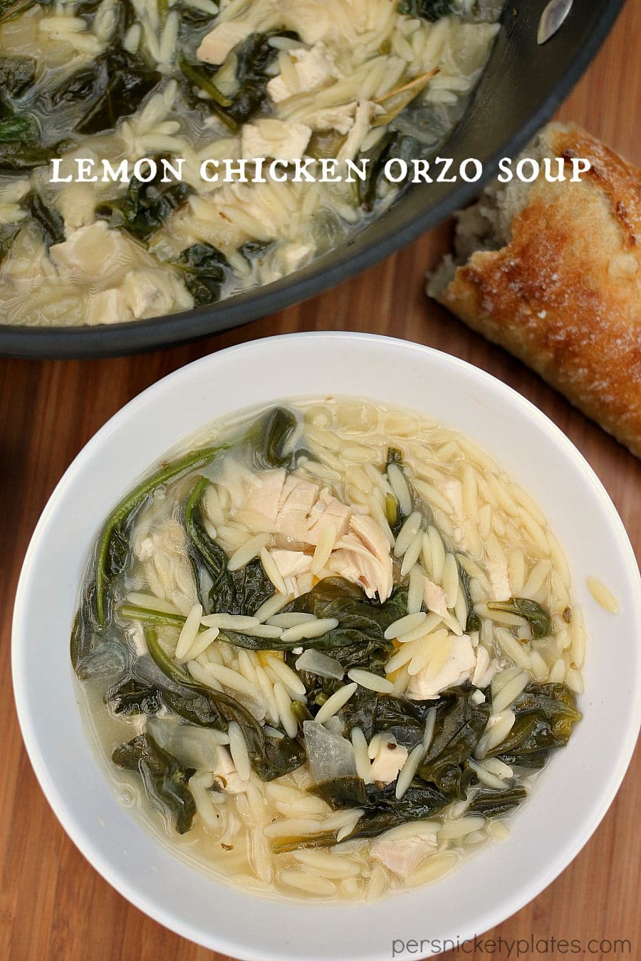 This light and summery Lemon Chicken Orzo Soup is a Panera copycat | Persnickety Plates #SwansonSummer #ad