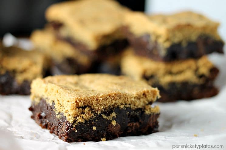 Peanut Butter Brookies - a layer of brownie topped with a layer of peanut butter cookies - the best of both worlds! | Persnickety Plates AD