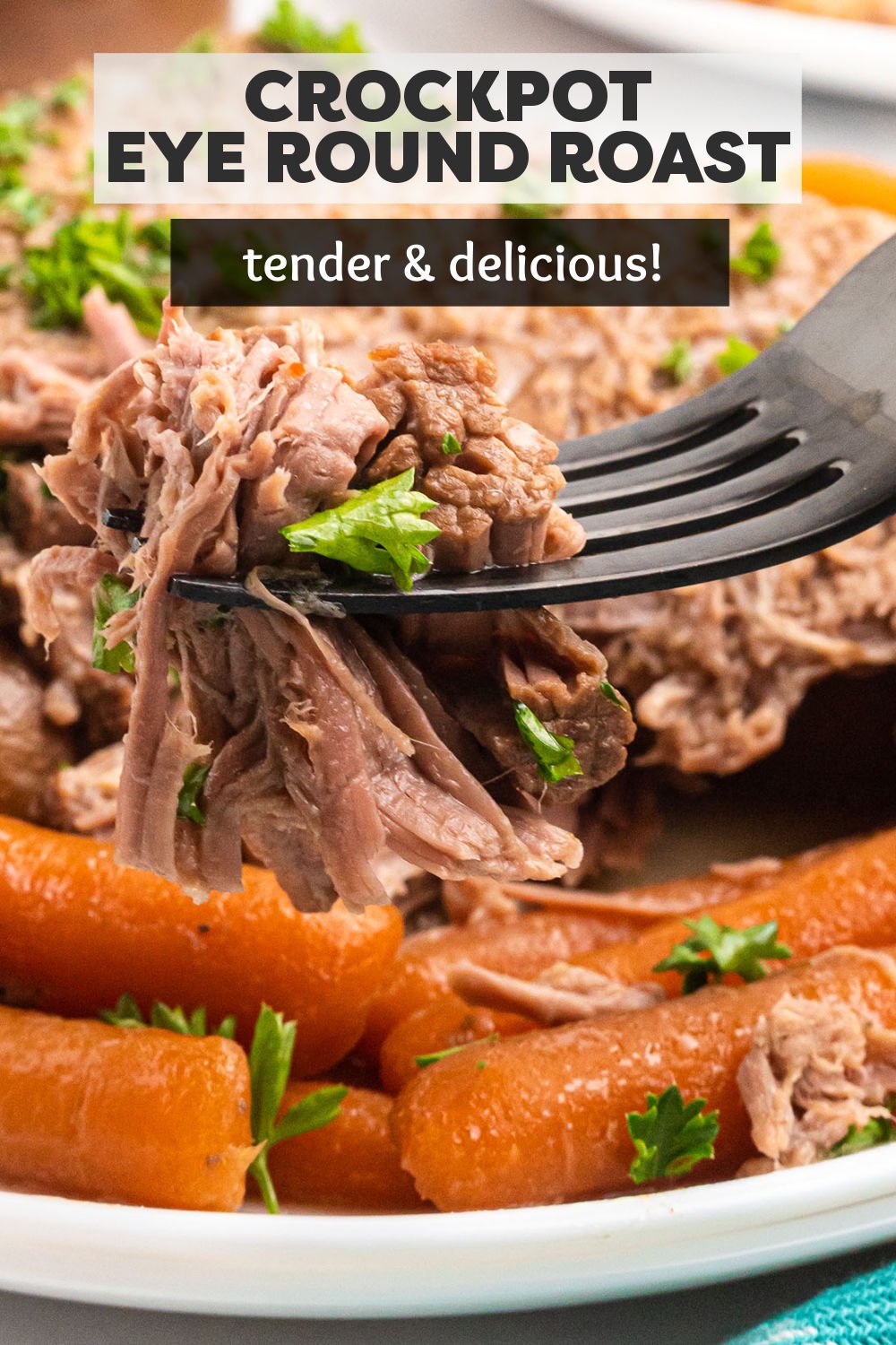 Slow cooker eye of round roast with vegetables is the perfect comfort food. Made easily in the crock pot, this tender roast is ideal for an easy weeknight dinner or Sunday dinner. | www.persnicketyplates.com